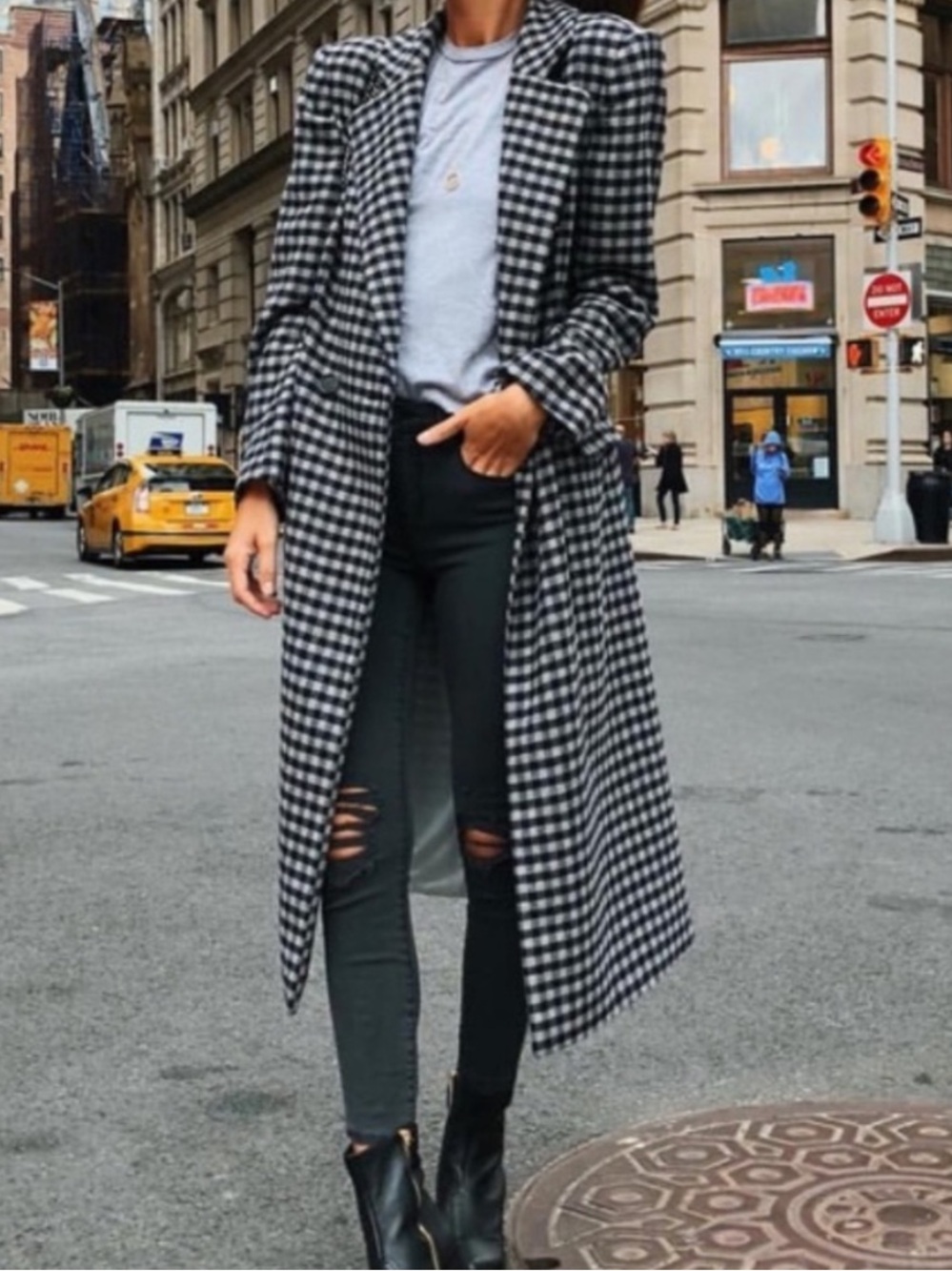 Something Navy Black, Grey, Navy Blue Gingham Long Coat Wool Blend Classic XL
